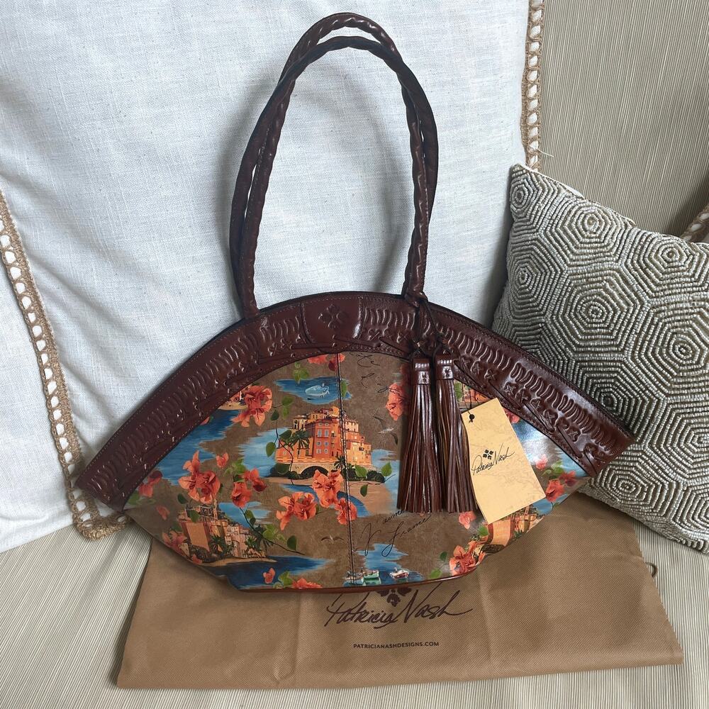 NEW Patricia Nash Trope Dome French Riviera Leather Satchel Bag NWT $349